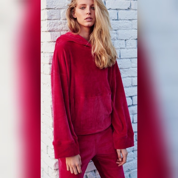 Free People Tops - NEW Free People cherry red hoodie plush velour S